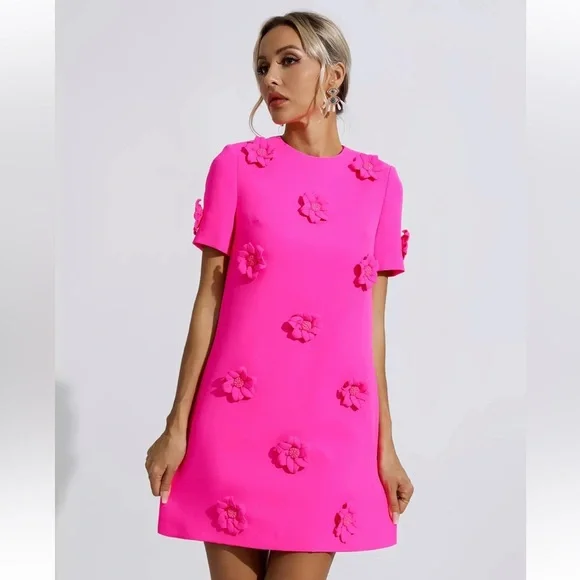 NWT Catchall Alison Pink Jacquard Floral Mini Dress - L - Picture 3 of 7